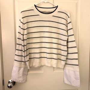Cropped Black and White Striped Sweater Medium